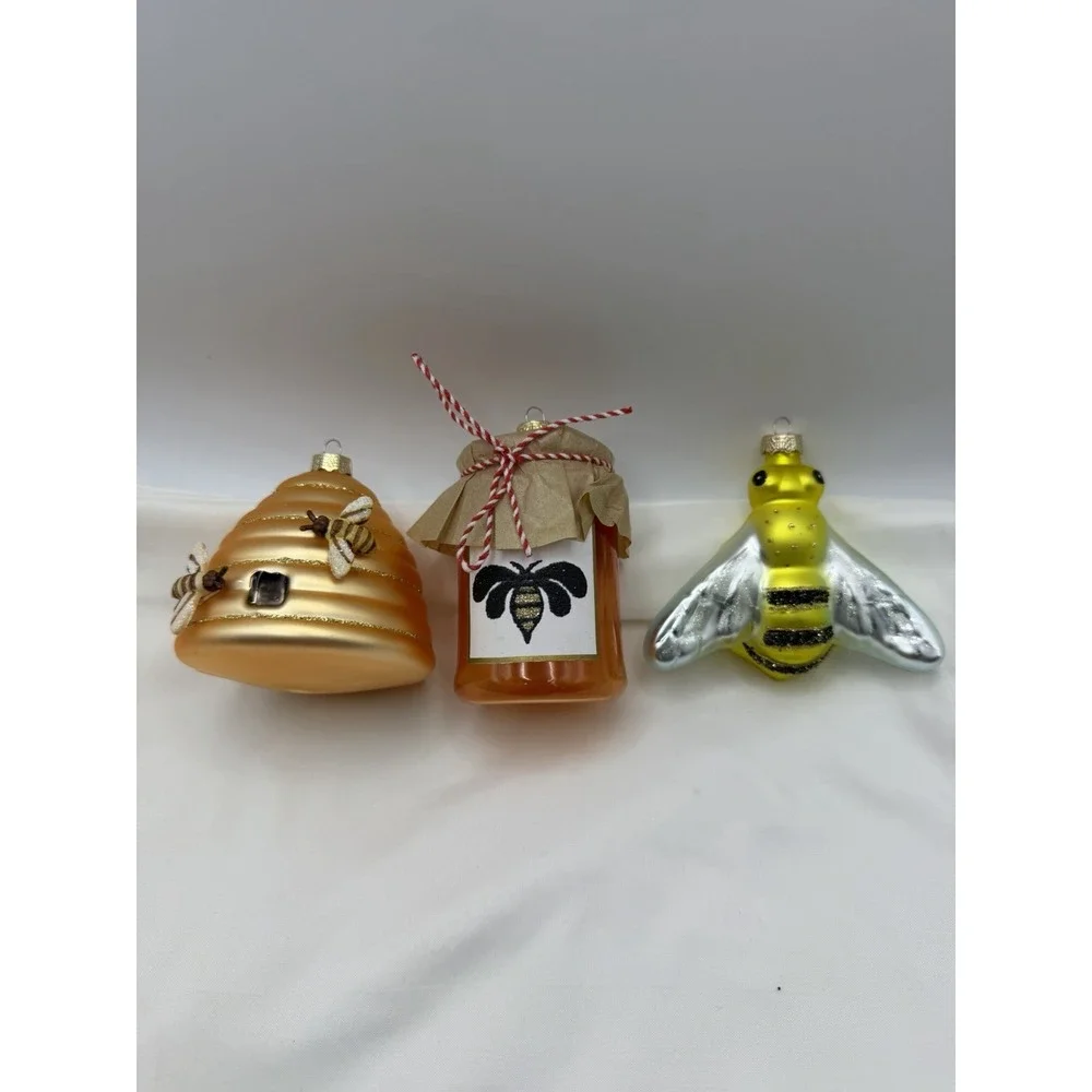 Martha Stewart Set of 2 Glass Plastic Ornaments Bee Jar